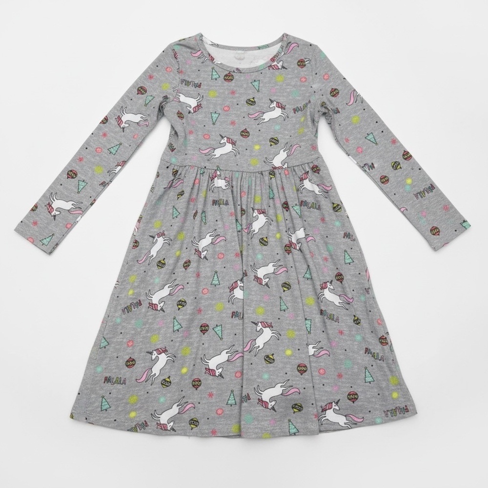 Whimsical Unicorn Print Gray Dress Girls dress